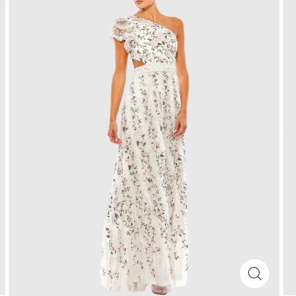 Mac Duggal Dresses & Skirts - MacDuggal EMBROIDERED RUFFLED ONE SHOULDER LACE UP GOWN Ivory 10!